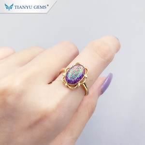 Tianyu Cincin Batu Permata Wanita, Bahan Batu Permata Opal Klasik 18K Emas Kuning - Product Image 2