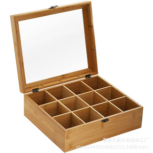 Caja de té de bambú y madera, recipiente cuadrado de bambú con doce compartimentos para guardar té, para artículos de Año Nuevo, caja de regalo para bolsitas de té, estilo chino - Product Image 2