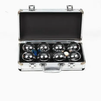 Ensemble de 8 boules de pétanque en acier inoxydable de 73 mm avec boîte en aluminium et mesureur en plastique avec cordon