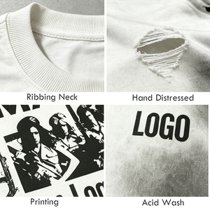 Camiseta Personalizada Vintage de Corte Cuadrado para Hombre |   Camiseta Oversize con Borde Deshilachado y Lavado Ácido |   Camiseta de Moda Urbana con Estampado OEM y Marca Privada - Product Image 2