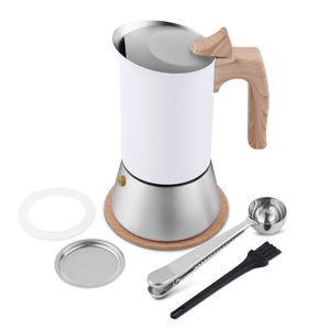 Nueva <span class=keywords><strong>cafetera</strong></span> y espresso de estufa de <span class=keywords><strong>4</strong></span> <span class=keywords><strong>tazas</strong></span> de <span class=keywords><strong>acero</strong></span> <span class=keywords><strong>inoxidable</strong></span>, olla Moka <span class=keywords><strong>italiana</strong></span> con mango de madera - Product Image 6