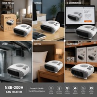 Calefactor de Aire Horizontal Portátil con Termostato, Calefactor de Espacio en Forma de Cuña, 3 Modos de Calor, 2000W, Control Automático, Resistente al Fuego, CE ERP