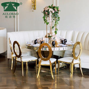 Mesa de boda de acero inoxidable con marco de metal plateado con tapa de cristal - Product Image 5