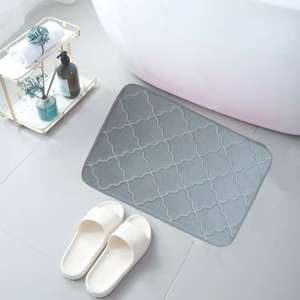 Alfombra de baño geométrica minimalista, rectangular, gris, de fibra de poliéster, absorbente, antideslizante, para baño, dormitorio, sala de estar - Product Image 1