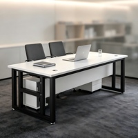 Bureau de direction moderne et simple en MDF blanc, avec structure robuste en acier carbone noir, pour bureau d'entreprise