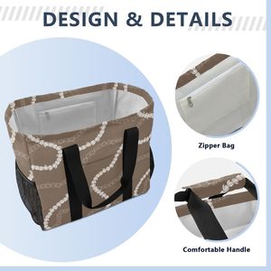 Grand sac utilitaire avec poignée supérieure et côtés en maille, imprimé Hawaïen Pikake Lei, sac de courses personnalisé pour la lessive, la plage, la piscine et les courses - Product Image 3