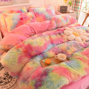 Vente en gros de 4 pièces de housses de <span class=keywords><strong>couette</strong></span> moelleuses de luxe, drap de lit en peluche à poils longs, ensemble de literie en velours cristal pour l'hiver 10, qualité 40 - Product Image 3