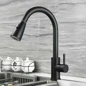 Cina produttore doppio modo uscita acqua SUS 304 singola maniglia tirare giù nero acqua calda e fredda lavello rubinetto della cucina
