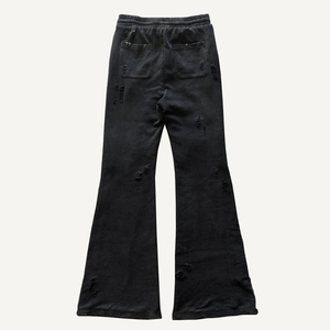 Pantalon de survêtement évasé noir déchiré pour homme, taille élastique avec cordon de serrage, style streetwear délavé, en coton French Terry - Product Image 3