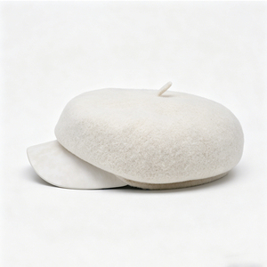 Casquette unisexe en toile polyester/coton blanche, style newsboy, chapeau de boulanger en mélange de laine avec visière incurvée, béret français pour l'hiver - Product Image 5
