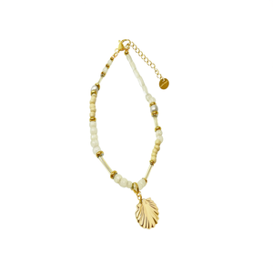 Fashion Beaded <b>Bracelet</b> With <b>Shell</b> Pendant PVD Gold Plated 316L Stainless Steel Sustainable Design - Product Image 2