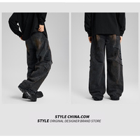 Jean droit noir délavé style rétro pour homme, marque de mode urbaine, design de créateur