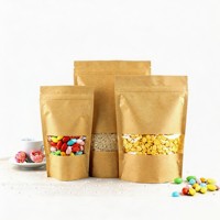 Sacs en papier kraft résistants aux odeurs avec impression personnalisée, fenêtre transparente laminée et fermeture éclair pour l'emballage des aliments du petit-déjeuner