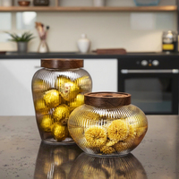 AT PACK toples teh kaca kapasitas besar Modern stok Plum bambu krisan tutup botol tersegel toples dapur transparan