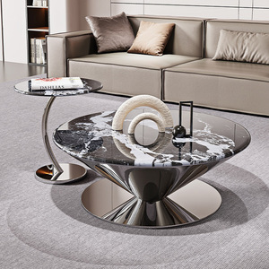 <span class=keywords><strong>Table</strong></span> <span class=keywords><strong>basse</strong></span> soucoupe volante en marbre avec base en acier inoxydable durable – Mobilier moderne pour salon – Ensemble de <span class=keywords><strong>table</strong></span> à thé de luxe écologique - Product Image 2