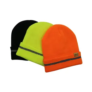 Неоновые Флуоресцентные акриловые вязаные 3 м Thinsulate с подкладкой, высокая видимость, светоотражающая рабочая одежда, зимние часы, шапка, облегающая шапка