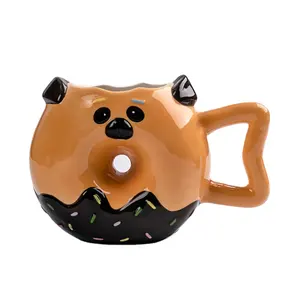 狗甜甜圈咖啡杯奇怪的Novelties-12oz陶瓷形状茶可可，一个大小，棕色