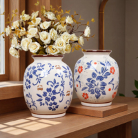 Vase en céramique bleu et blanc vintage, centre de table pour console de cheminée, décoration chinoiserie, vases floraux pour la décoration intérieure