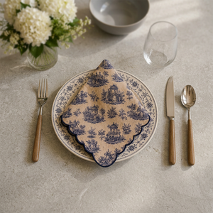 Premium Viscose <b>Linen</b> <b>Tea</b> <b>Towel</b> with Blue Toile Print & Scalloped Border – Decorative Kitchen Dish <b>Towel</b> for Home, Restaurant - Product Image 2