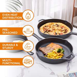 Set di pentole e padelle Pre-stagionate 6 pezzi doppio forno olandese Crockpot in ghisa e padella quadrata con coperchio pentole da esterno - Product Image 6