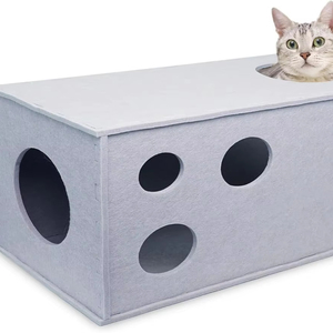 Maison pour chat écologique à 2 niveaux, tunnel, résistant aux griffures, en feutre, grotte, design multi-entrées, appartements pour petits espaces, plusieurs chats - Product Image 1