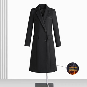 Women's Professional Winter Wool Coat Mid Length Black Hotel Uniform With Pocket Thickened Warm - Product Image 1