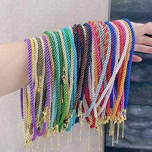 BCL1303人気マルチカラー5mmシルクリボンツイストロープストリングコードゴールドエンドチョーカーネックレス - Product Image 1
