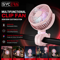 Ventilateur portable rechargeable 8000 mAh à longue autonomie pour poussette, avec lumière colorée, idéal pour berceau, camping et voyage
