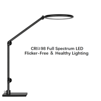 Lampe de bureau LED noire au design contemporain, à intensité tactile et couleur réglables, 95 CRI, pliable, en métal, alimentée par courant alternatif, pour étudiants, chambre et bureau