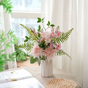 Fleurs artificielles CallaFloral, chrysanthèmes mélangés, en plastique, mousse, fil métallique, tissu, décoration moderne pour la maison, bouquet de mariage - Product Image 1
