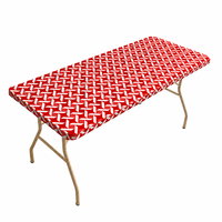 Nappe jetable en PEVA à motif diamant rouge et blanc, bord élastique, rectangulaire, imperméable, pour événements de mariage