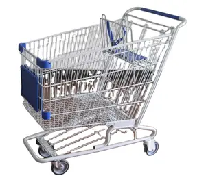 MOQ 100 PCS 198L Shopping Cart With Advertising Sign Frames On Front Basket