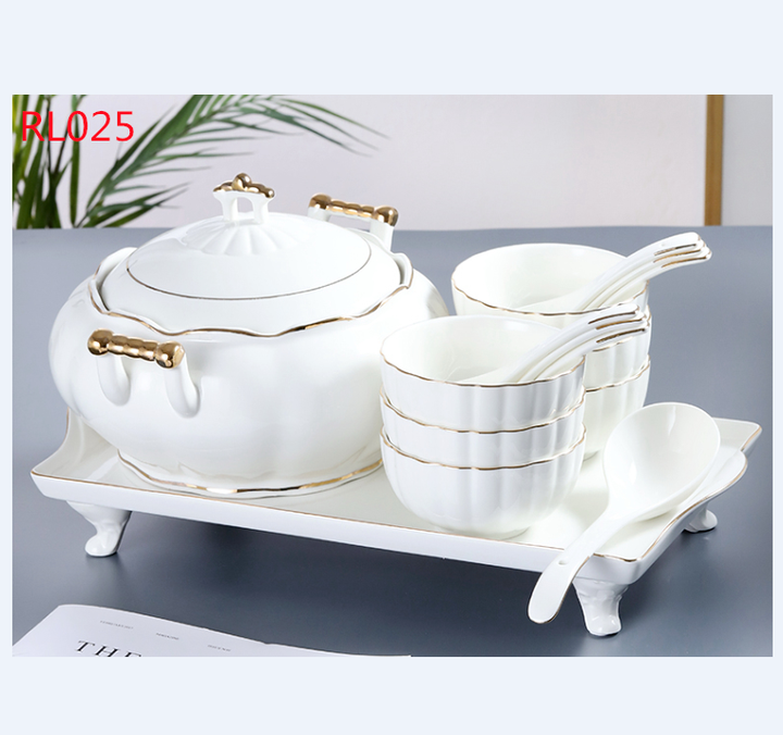 15pcs New European Style Soup Pot Ceramic Soup Tureen With Tray And 15pcs-new-european-style-soup-pot-ceramic-soup-tureen-with-tray-and