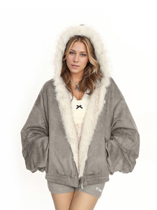 Abrigo de Piel Sintética de Doble Cara para Mujer, con Capucha y Cremallera, Grueso, Térmico, Resistente al Viento, Reversible, Informal, OEM - Product Image 4