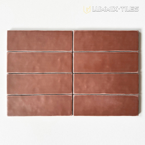 Vente directe d'usine, carrelage mural en céramique rectangulaire long, surface ondulée, rouge terre cuite mat, fait à la main - Product Image 1