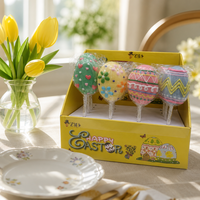 Vente en gros de sucettes dures en forme d'œuf de Pâques de 40 g, assortiment de motifs floraux en forme de cœur, cadeau de fête festif dans une boîte PDQ personnalisée
