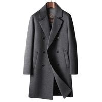 Manteau trench en laine croisé haut de gamme pour homme, coupe ajustée, avec poches latérales, décontracté, double face, chaud, pour l'automne et l'hiver