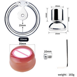 FRRK 2024 nuevo estilo en forma de vagina jaula de castidad Sissy I jaula de castidad CBT juego de acero inoxidable hombre jaula para evitar la masturbación pene - Product Image 5