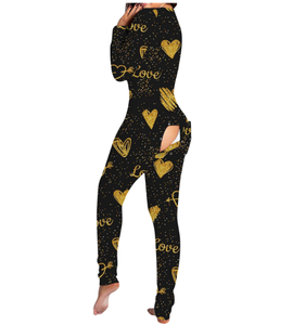 Pantalón largo estampado completo y manga larga vacaciones Navidad ropa <span class=keywords><strong>de</strong></span> dormir Navidad Onesie pijamas con solapa en el trasero para mujer - Product Image 4