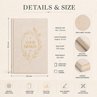 Carnet A5 personnalisé avec logo en feuille d'or, couverture rigide en tissu de lin, idéal pour les cadeaux et la vente au détail