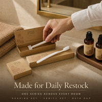 Kit d'articles de toilette portables écologiques en papier kraft pour hôtel : Kit dentaire, crème à raser, savon, gel douche rétro, jetable, personnalisable avec logo OEM