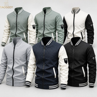 Blouson universitaire personnalisé pour homme, color block, patchwork, col rayé, poche cargo sur la manche, logo OEM, vente en gros, direct usine
