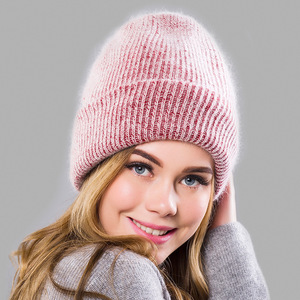 Angora Thỏ Tóc Dệt Kim Hat Thời Trang Ấm Áp Len Áo Thun Hat Đa Năng Sang Trọng Len Mùa Đông Len Beanie Mũ Cho Phụ Nữ - Product Image 6