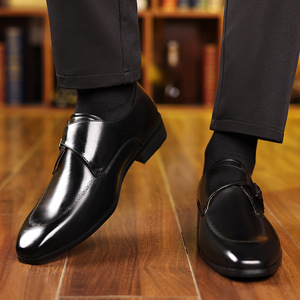 Chaussures habillées Monk Strap à bout pointu en cuir avec boucle, pour mariage et occasions formelles, pour hommes, toutes saisons, couleur unie - Product Image 4