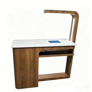 Table et chaises de salon de manucure en bois, finition peinture, simples et économiques, avec rangement simple et double couche, et aspirateur - Product Image 4