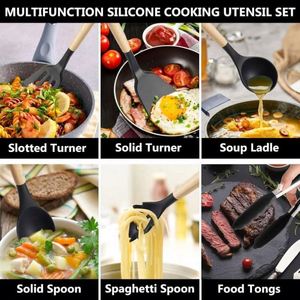 Factory Wholesale 12pcs Silicone Cooking Utensils Set with Wooden Handle Non-Stick Heat Resistant Sustainable Kitchenware - Product Image 5
