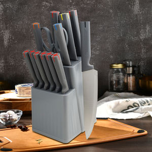 Ensemble de couteaux de cuisine en acier inoxydable avec bloc, manches en plastique colorés pour la maison et la cuisine - Product Image 3