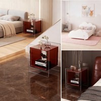 Nordischer Acryl-Nachttisch Braun Quadratischer Aufbewahrungsschrank Grauer Runder Beistelltisch für Wohnzimmer Schlafzimmer Balkon Möbel