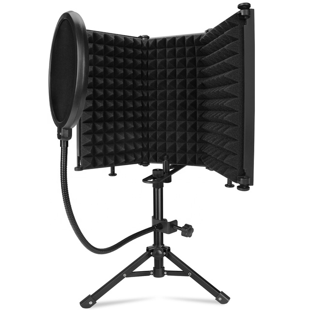 SHIDUDO XY-M3 Microphone Isolation Shield Tripod High Density Foam Wind Screen Foldable Isolation Cover for Recording Studio