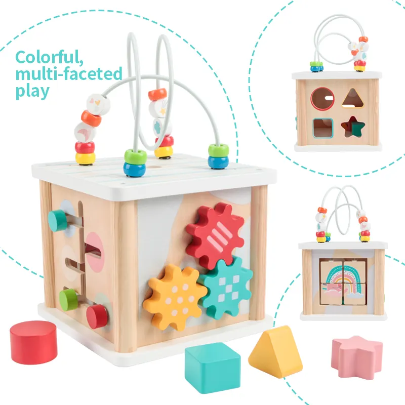 Mainan labirin manik kubus aktivitas anak-anak, mainan anak, mainan pusat bermain edukasi bayi, kotak aktivitas kubus untuk balita